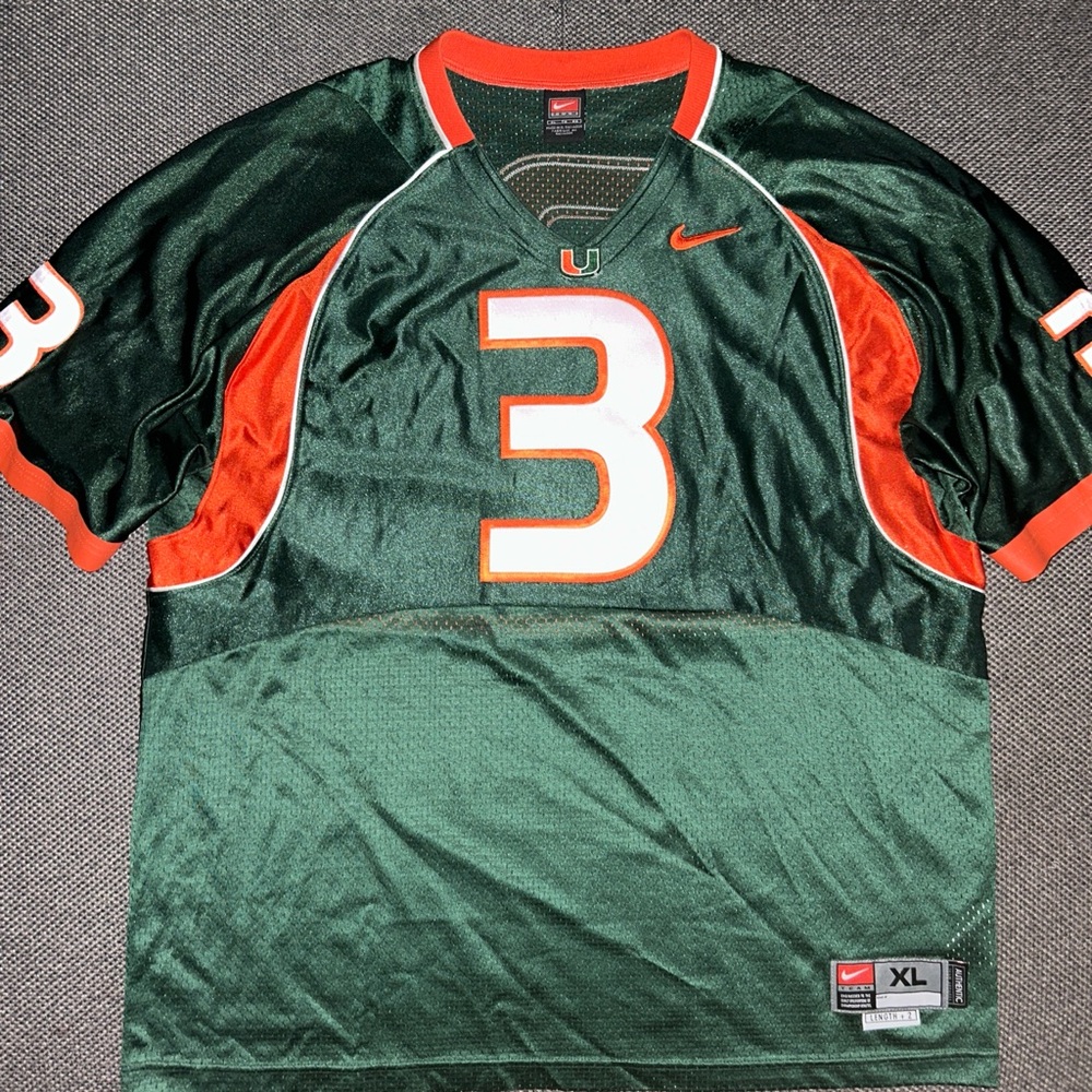 Rare Vintage Nike Miami Hurricanes Stitch Green Football Jersey - Picture 2 of 8